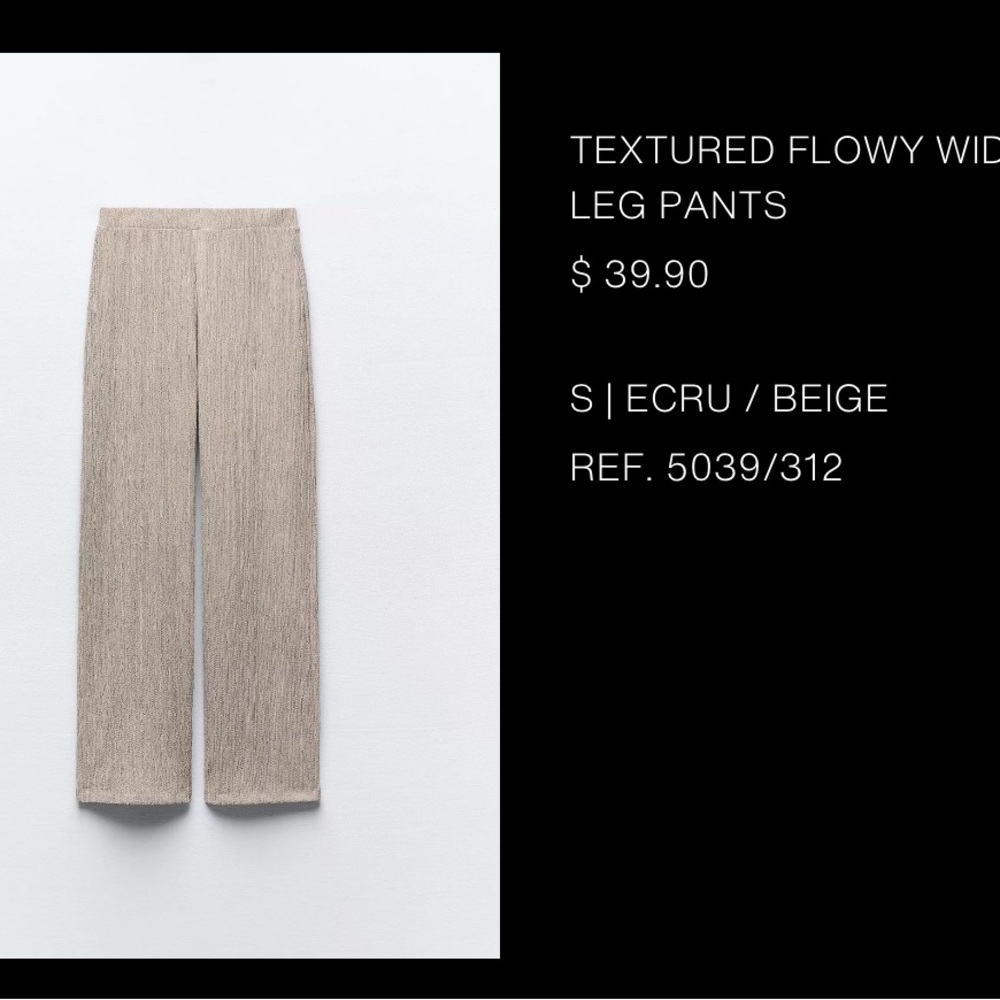 Zara Ecru Wide Leg Dress Pants
